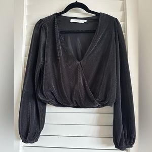 ASTR The Label Black Pleated Surplice Long Sleeve Top